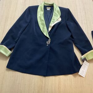 Midnight Velvet Women's Size 20W Blazer Navy Blue Lime Green-Cream W/rhinestone